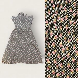 Vintage 90s Y2K BETSEY JOHNSON Black Pink Floral Polka Dot Tie Back  Dress SMALL
